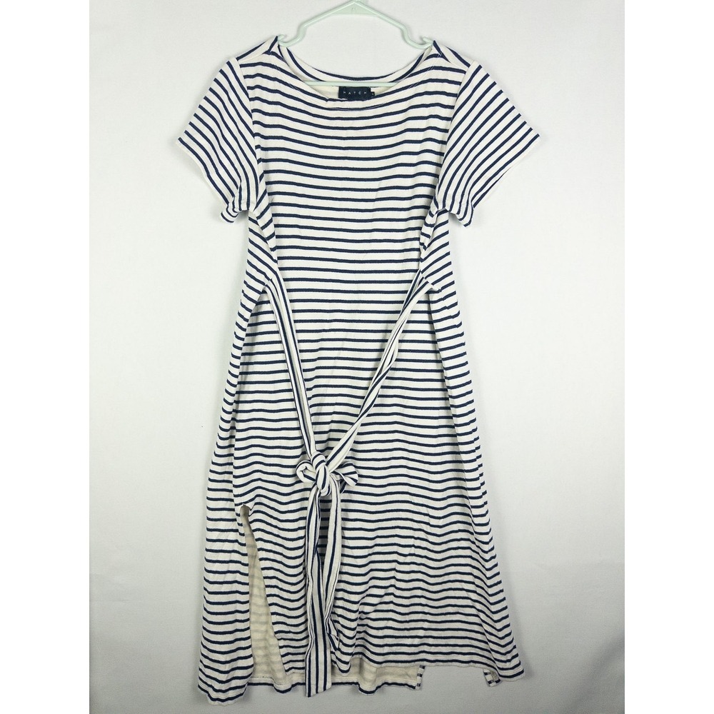 Hatch Breton Stripe Tie-Front Midi Dress Womens 2 Navy White Coastal Nautical